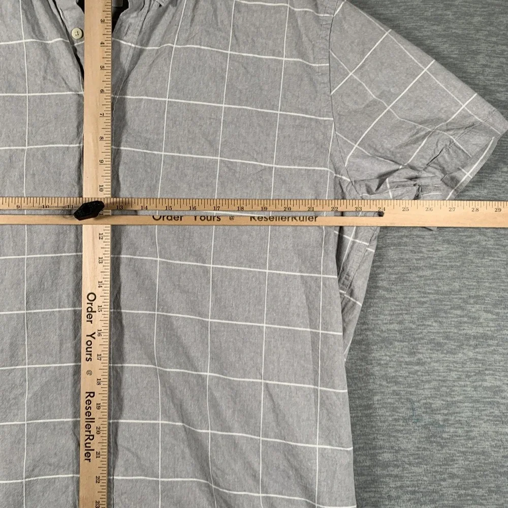 Frank + Oak Shirt Mens 2XL Gray Check Short Sleeve Button Front‎ Casual